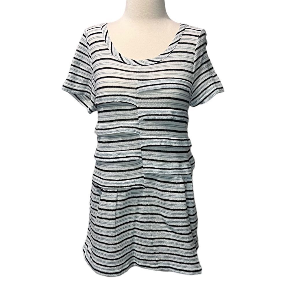 Marc by Marc Jacobs Ruffle/Tier Front Striped Cotton Knit Top Size Medium